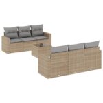 7-Piece Garden Sofa Set with Cushions Beige Poly Rattan Wicker Outdoor Patio Furniture