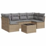 7-Piece Garden Sofa Set with Cushions Beige Poly Rattan Wicker Outdoor Patio Furniture
