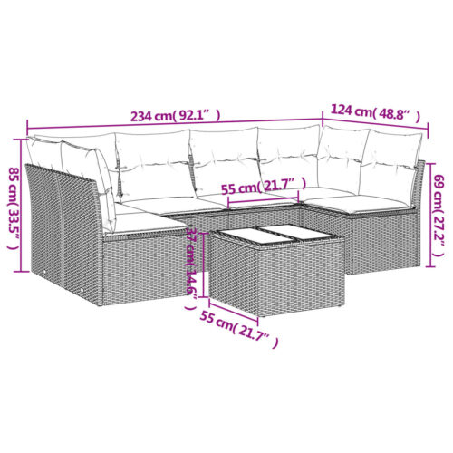 7-Piece Garden Sofa Set with Cushions Beige Poly Rattan Wicker Outdoor Patio Furniture - Image 3