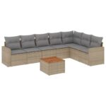 8-Piece Garden Sofa Set with Cushions Beige Poly Rattan Wicker Outdoor Patio Furniture