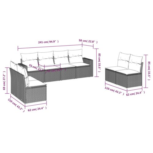 8-Piece Garden Sofa Set with Cushions Beige Poly Rattan Wicker Outdoor Patio Furniture - Image 3