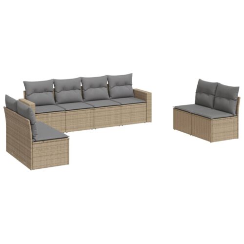 8-Piece Garden Sofa Set with Cushions Beige Poly Rattan Wicker Outdoor Patio Furniture - Image 5