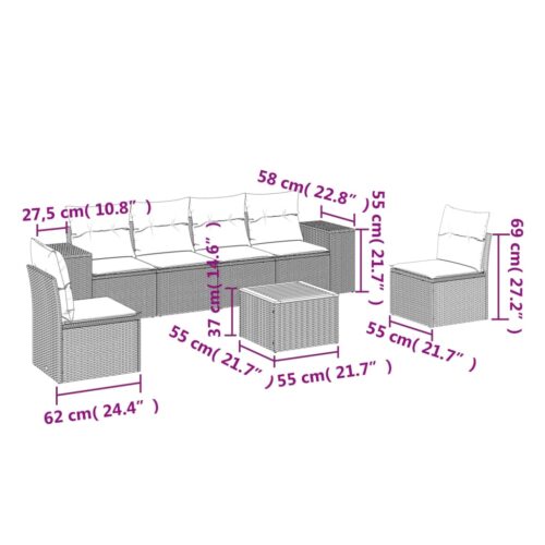 7-Piece Garden Sofa Set with Cushions Beige Poly Rattan Wicker Outdoor Patio Furniture - Image 3