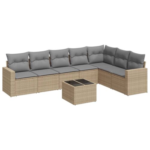 8-Piece Outdoor Sofa Set Garden Patio Wicker Rattan Modular Lounge Grey Cushions