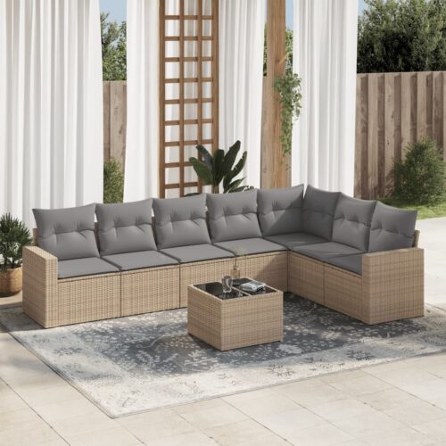8-Piece Outdoor Sofa Set Garden Patio Wicker Rattan Modular Lounge Grey Cushions - Image 2