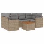 7-Piece Garden Sofa Set with Cushions Beige Poly Rattan Wicker Outdoor Patio Furniture