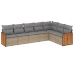 7-Piece Garden Sofa Set with Cushions Beige Poly Rattan Wicker Outdoor Patio Furniture