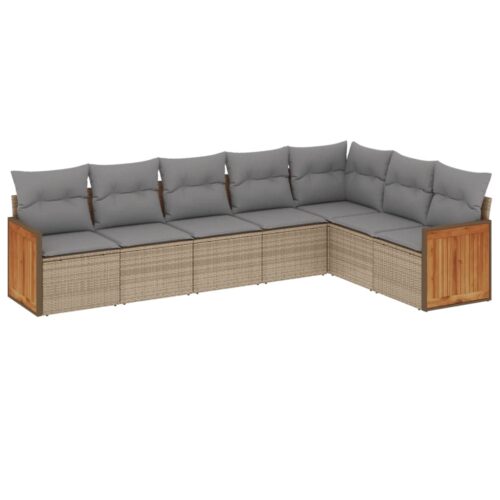 7-Piece Garden Sofa Set with Cushions Beige Poly Rattan Wicker Outdoor Patio Furniture