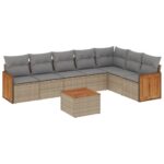 8-Piece Garden Sofa Set with Cushions Beige Poly Rattan Wicker Outdoor Patio Furniture