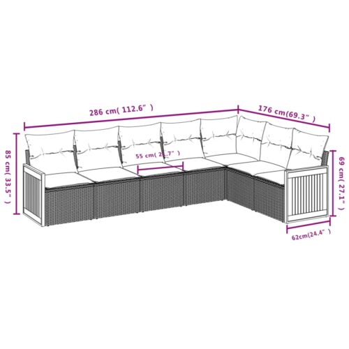 7-Piece Garden Sofa Set with Cushions Beige Poly Rattan Wicker Outdoor Patio Furniture - Image 7