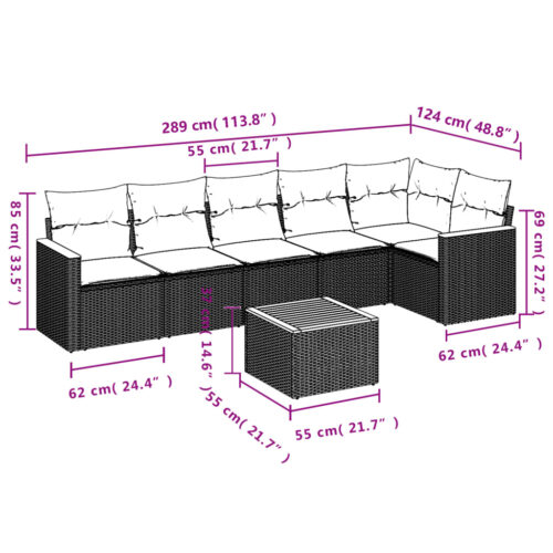 7-Piece Garden Sofa Set with Cushions Beige Poly Rattan Wicker Outdoor Patio Furniture - Image 3