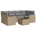 7-Piece Garden Sofa Set with Cushions Beige Poly Rattan Wicker Outdoor Patio Furniture