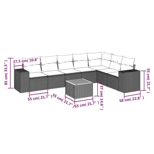 8-Piece Garden Sofa Set with Cushions Beige Poly Rattan Wicker Outdoor Patio Furniture - Image 3