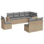 8-Piece Garden Sofa Set with Cushions Beige Poly Rattan Wicker Outdoor Patio Furniture