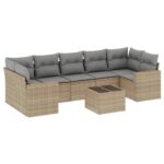 8-Piece Garden Sofa Set with Cushions Beige Poly Rattan Wicker Outdoor Patio Furniture