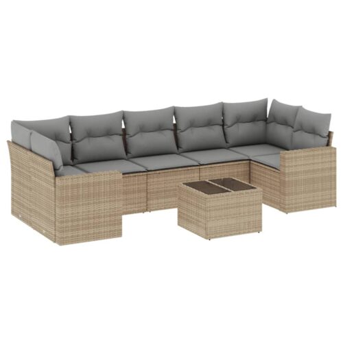 8-Piece Garden Sofa Set with Cushions Beige Poly Rattan Wicker Outdoor Patio Furniture