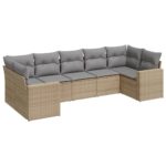 7-Piece Garden Sofa Set with Cushions Beige Poly Rattan Wicker Outdoor Patio Furniture