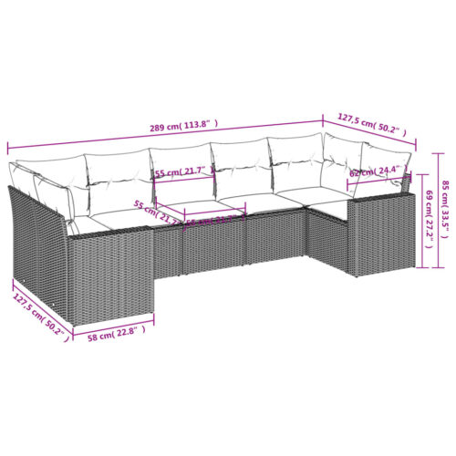 7-Piece Garden Sofa Set with Cushions Beige Poly Rattan Wicker Outdoor Patio Furniture - Image 3
