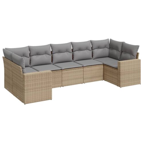 7-Piece Garden Sofa Set with Cushions Beige Poly Rattan Wicker Outdoor Patio Furniture - Image 5