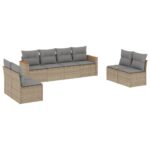 8-Piece Garden Sofa Set with Cushions Beige Poly Rattan Wicker Outdoor Patio Furniture