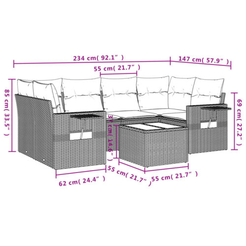 7-Piece Garden Sofa Set with Cushions Beige Poly Rattan Wicker Outdoor Patio Furniture - Image 9