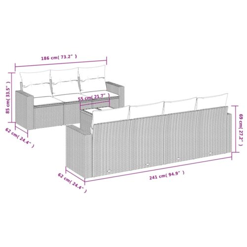 8-Piece Garden Sofa Set with Cushions Beige Poly Rattan Wicker Outdoor Patio Furniture - Image 3