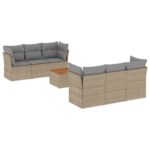 7-Piece Garden Sofa Set with Cushions Beige Poly Rattan Wicker Outdoor Patio Furniture