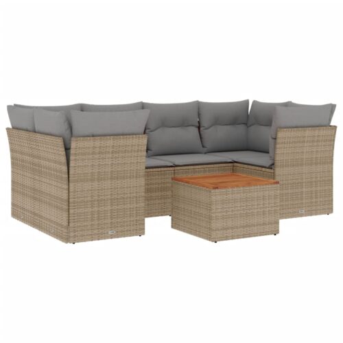 7-Piece Garden Sofa Set with Cushions Beige Poly Rattan Wicker Outdoor Patio Furniture