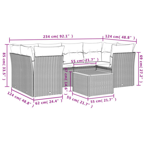 7-Piece Garden Sofa Set with Cushions Beige Poly Rattan Wicker Outdoor Patio Furniture - Image 3