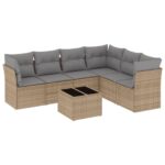 7-Piece Garden Sofa Set with Cushions Beige Poly Rattan Wicker Outdoor Patio Furniture