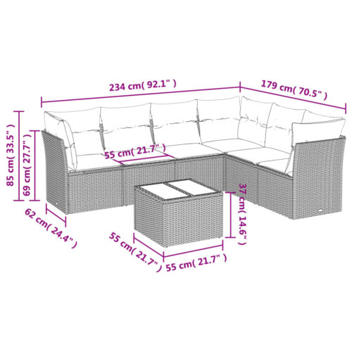 7-Piece Garden Sofa Set with Cushions Beige Poly Rattan Wicker Outdoor Patio Furniture - Image 3