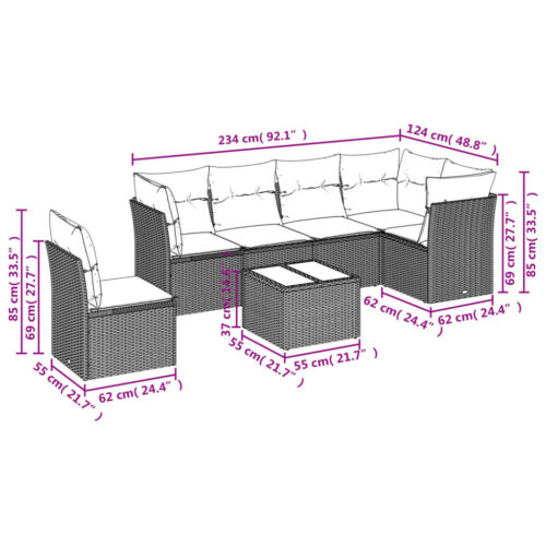 7-Piece Garden Sofa Set with Cushions Beige Poly Rattan Wicker Outdoor Patio Furniture - Image 3