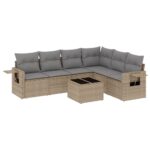 7-Piece Garden Sofa Set with Cushions Beige Poly Rattan Wicker Outdoor Patio Furniture