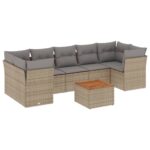 8-Piece Garden Sofa Set with Cushions Beige Poly Rattan Wicker Outdoor Patio Furniture