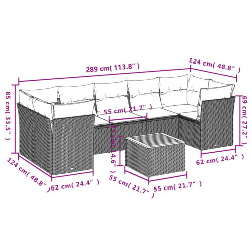 8-Piece Garden Sofa Set with Cushions Beige Poly Rattan Wicker Outdoor Patio Furniture - Image 3