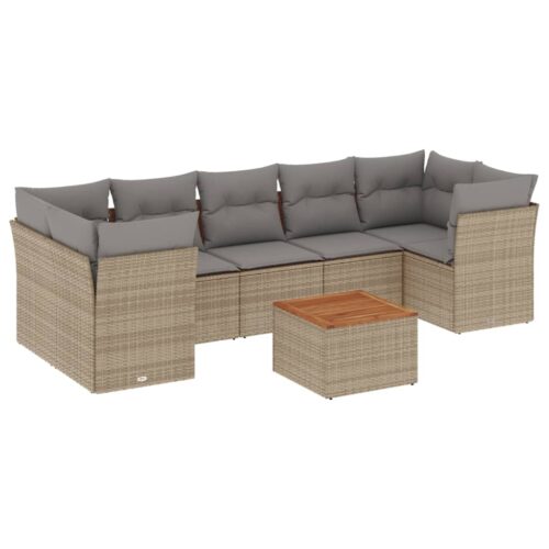 8-Piece Garden Sofa Set with Cushions Beige Poly Rattan Wicker Outdoor Patio Furniture - Image 5