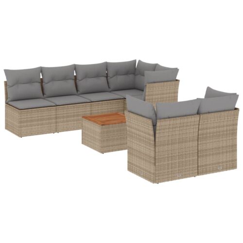 8-Piece Garden Sofa Set with Cushions Beige Poly Rattan Wicker Outdoor Patio Furniture