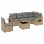 7-Piece Garden Sofa Set with Cushions Beige Poly Rattan Wicker Outdoor Patio Furniture