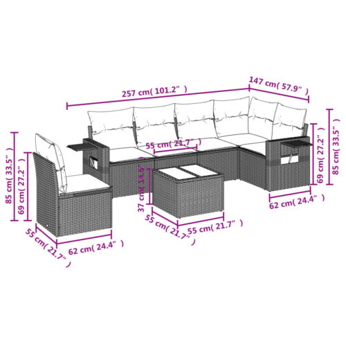 7-Piece Garden Sofa Set with Cushions Beige Poly Rattan Wicker Outdoor Patio Furniture - Image 3