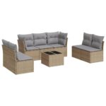 8-Piece Garden Sofa Set with Cushions Beige Poly Rattan Wicker Outdoor Patio Furniture