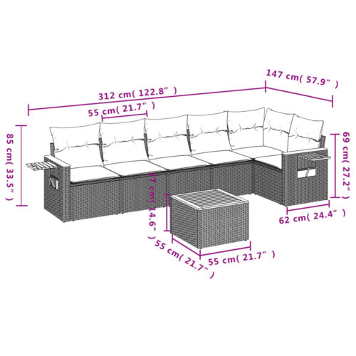 7-Piece Garden Sofa Set with Cushions Beige Poly Rattan Wicker Outdoor Patio Furniture - Image 3