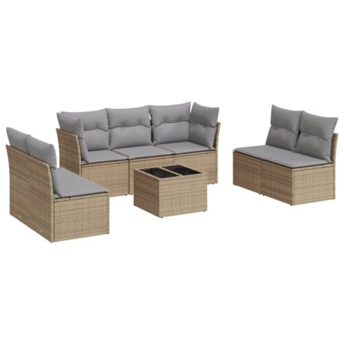 8-Piece Garden Sofa Set with Cushions Beige Poly Rattan Wicker Outdoor Patio Furniture - Image 5
