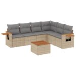 7-Piece Garden Sofa Set with Cushions Beige Poly Rattan Wicker Outdoor Patio Furniture