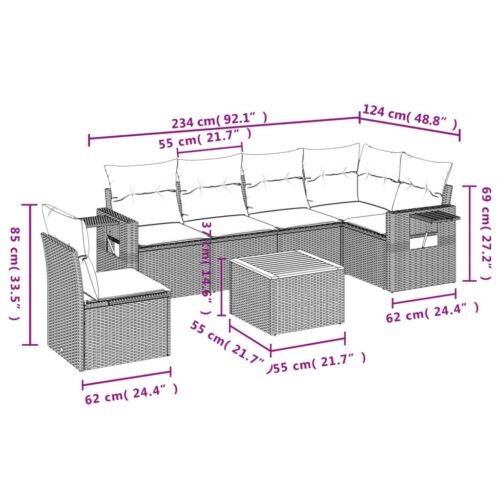 7-Piece Garden Sofa Set with Cushions Beige Poly Rattan Wicker Outdoor Patio Furniture - Image 3