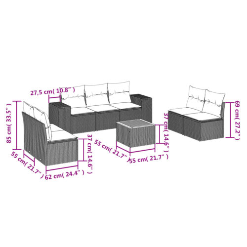 8-Piece Garden Sofa Set with Cushions Beige Poly Rattan Wicker Outdoor Patio Furniture - Image 3
