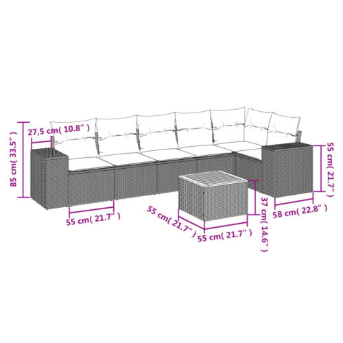 7-Piece Garden Sofa Set with Cushions Beige Poly Rattan Wicker Outdoor Patio Furniture - Image 3