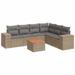 7-Piece Garden Sofa Set with Cushions Beige Poly Rattan Wicker Outdoor Patio Furniture