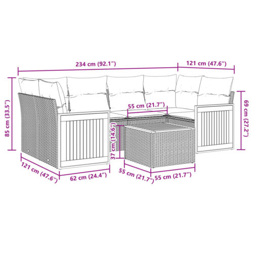 7-Piece Garden Sofa Set with Cushions Beige Poly Rattan Wicker Outdoor Patio Furniture - Image 8