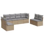 8-Piece Garden Sofa Set with Cushions Beige Poly Rattan Wicker Outdoor Patio Furniture