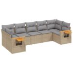7-Piece Garden Sofa Set with Cushions Beige Poly Rattan Wicker Outdoor Patio Furniture